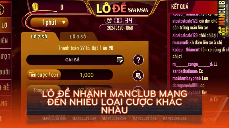 Lô Đề Nhanh Manclub mang đến nhiều loại cược khác nhau, giúp người chơi có nhiều lựa chọn và trải nghiệm thú vị